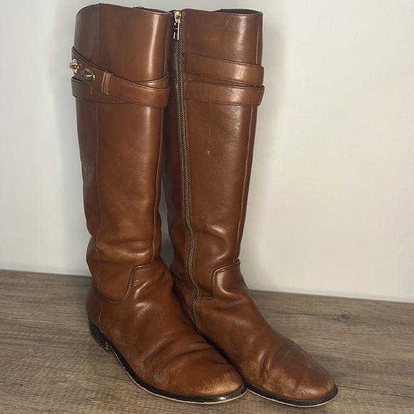 Coach Cognac Linette Calf Leather Boot US 8.5 - Picture 2 of 6